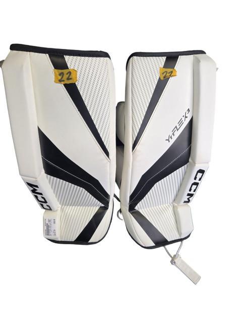 Vist Large View of Product Image Which is Used CCM YT FLEX 22IN LEG PADS Goalie Leg Pads Youth White 22"