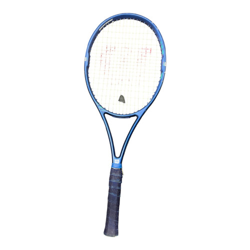 Vist Large View of Product Image Which is Used Wilson Graphite Aggressor 95 Adult Tennis Racquet Royal Blue Grip Size Unknown, full length view