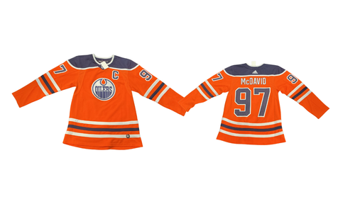 Vist Large View of Product Image Which is Used Adidas MCDAVID OILERS AUTHENTIC HOME L.S. Spirit M MD