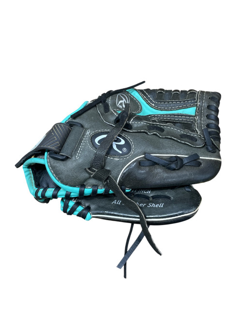 Vist Large View of Product Image Which is Used Rawlings ST1100FPM youth fastpitch glove 11 inch black/teal - thumb side view