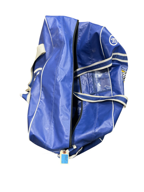 Vist Large View of Product Image Which is Used Warrior Senior (Sr) Goalie Hockey Carry Bag Royal Blue - Cincinnati Swords Logo, top view with zipper opening