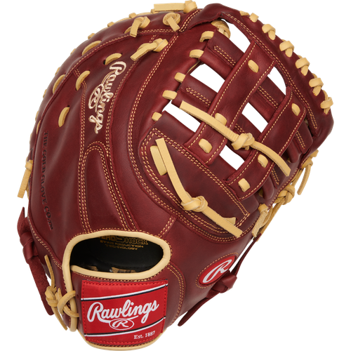 Vist Large View of Product Image Which is New Rawlings Sandlot 12.5" First Base Mitt (FBM) Right Hand Throw (RHT) Sherry/Tan, back view