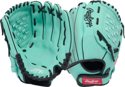 Vist Large View of Product Image Which is New Rawlings Sure Catch 10.5" Youth Baseball/Softball Glove Right Hand Throw (RHT) Mint/Black, palm view and back view