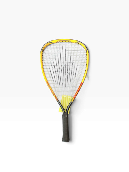 Vist Large View of Product Image Which is Used Ektelon POWERFAN NITRO Adult Racquetball Racquet Yellow 4"