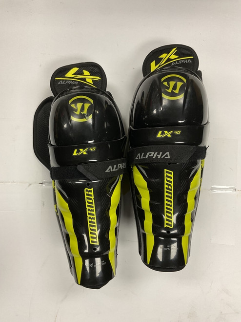Vist Large View of Product Image Which is Used Warrior ALPHA LX40 Youth Shin Guards Black And Optic Yellow 10"