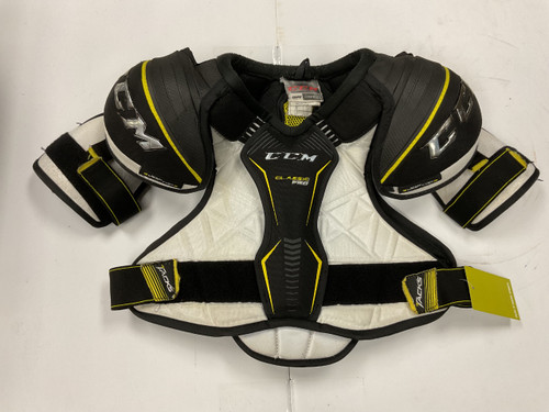 Vist Large View of Product Image Which is Used CCM TACKS CLASSIC PRO Senior Shoulder Pads White/Black/Yellow SM