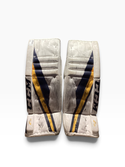 Vist Large View of Product Image Which is Used CCM E3.5 Goalie Leg Pads Junior White 28"