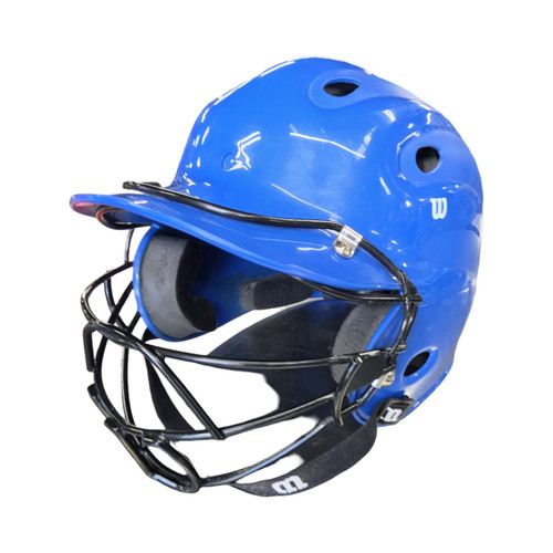 Vist Large View of Product Image Which is Used Wilson GIRLS SB HELMET Batting Helmet w/Mask Royal Blue One Size