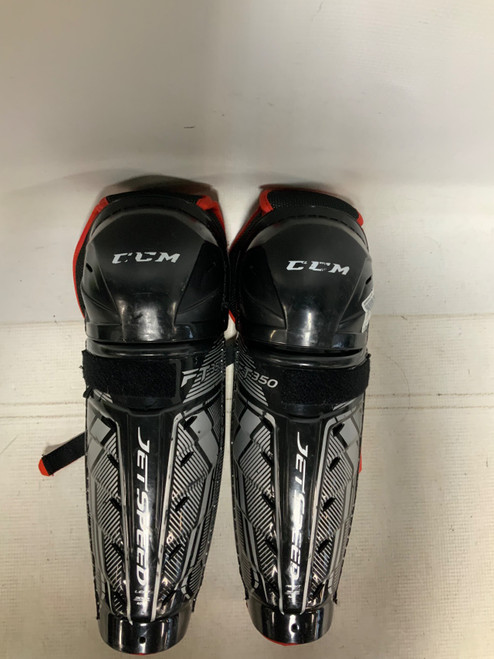 Vist Large View of Product Image Which is Used CCM JETSPEED FT350 Junior Shin Guards Black 12"