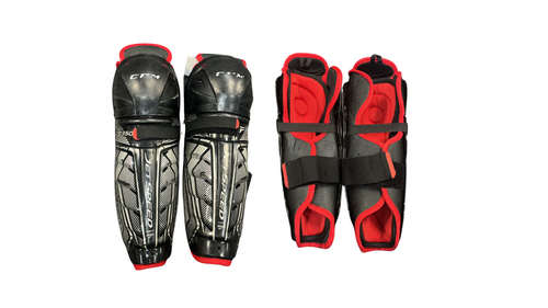 Vist Large View of Product Image Which is Used CCM JETSPEED FT350 Junior Shin Guards Black 12"