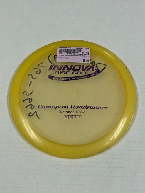 Vist Large View of Product Image Which is Used Innova CHAMPION ROADRUNNER DRIVER YLW PRPL Disc Golf Driver Yellow