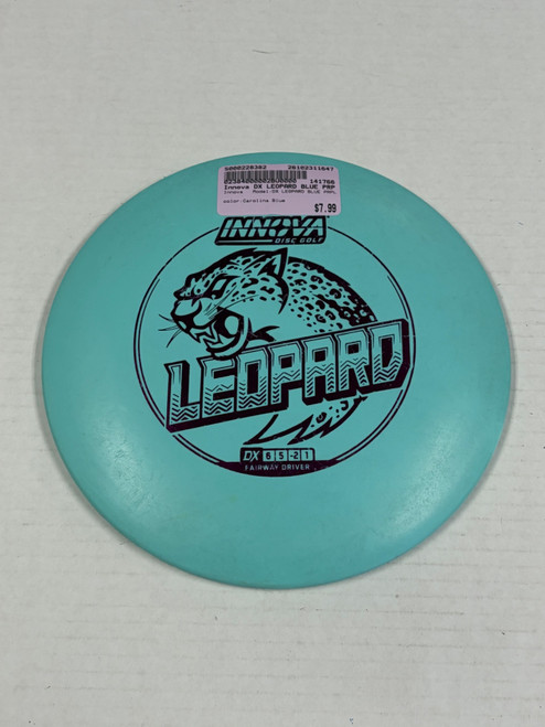 Vist Large View of Product Image Which is Used Innova DX LEOPARD BLUE PRPL Disc Golf Driver Carolina Blue