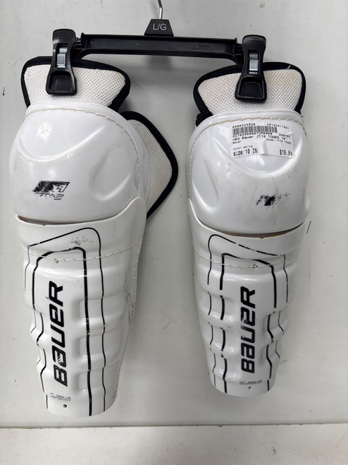 Vist Large View of Product Image Which is Used Bauer JT19 TOWES Youth Shin Guards White 10"