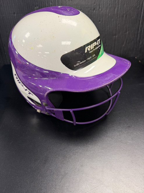 Vist Large View of Product Image Which is Used RIP-IT SOFTBALL Batting Helmet w/Mask Purple And White SM