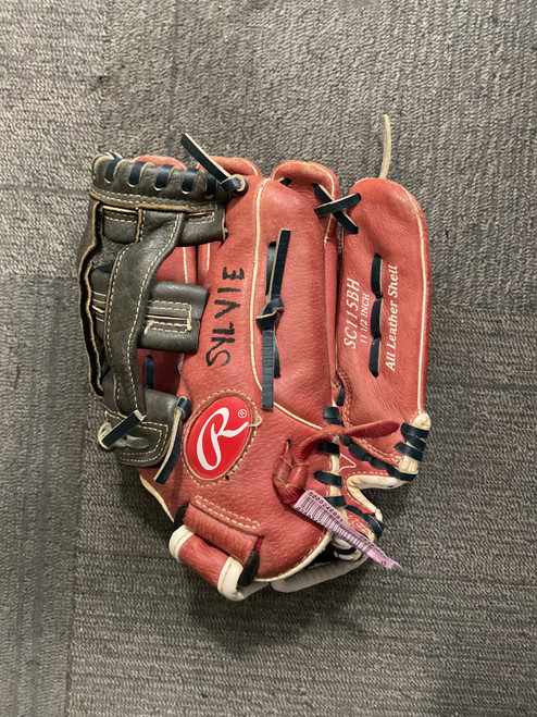 Vist Large View of Product Image Which is Used Rawlings SC115BH RH Throw Fastpitch Gloves Red 11 1/2"