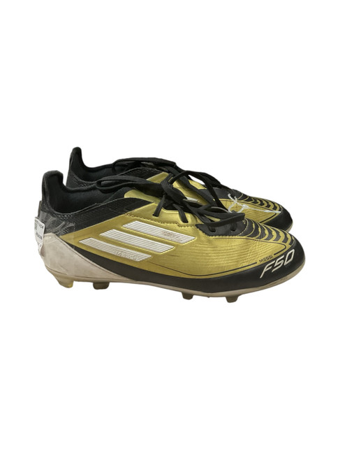 Vist Large View of Product Image Which is Used Adidas F50 MESSI SZ 3 Soccer Cleats Black And Gold Junior 03