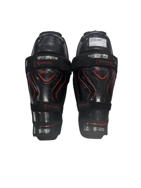 Vist Large View of Product Image Which is Used Bauer XLTX Senior Shin Guards Black 12"