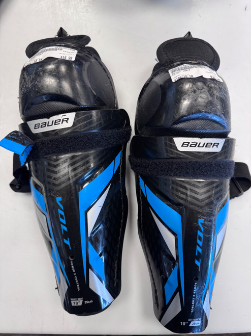 Vist Large View of Product Image Which is Used Bauer VOLT Youth Shin Guards Black 10"