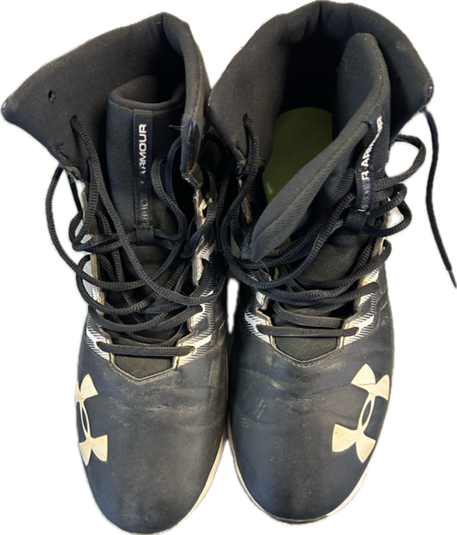 Vist Large View of Product Image Which is Used Under Armour BLK/WHT Baseball Cleats Black Senior 11