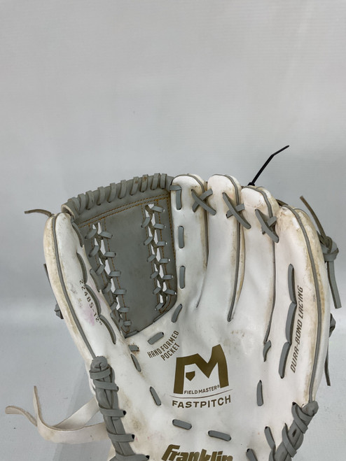 Vist Large View of Product Image Which is Used Franklin FIELDMASTER 22485 RH Throw Fastpitch Gloves White 12"