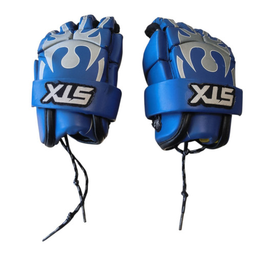 Vist Large View of Product Image Which is Used STX RIVAL Lacrosse Gloves Junior Royal Blue SM