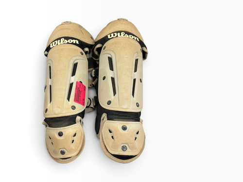 Vist Large View of Product Image Which is Used Wilson JEV SHINS Catchers Leg Guards Grey Youth