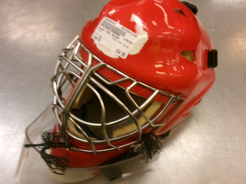 Vist Large View of Product Image Which is Used Vaughn GOAL HELMET Senior Goalie Helmet/Mask Red One Size
