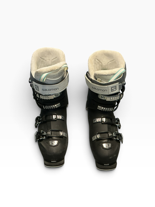 Vist Large View of Product Image Which is Used Salomon XPRO X80 W Womens DH Ski Boot Black And White 255 MP - M07.5 - W08.5