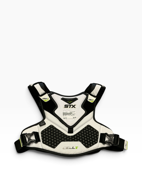Vist Large View of Product Image Which is Used STX CELL V Lacrosse Shoulder Pads White LG
