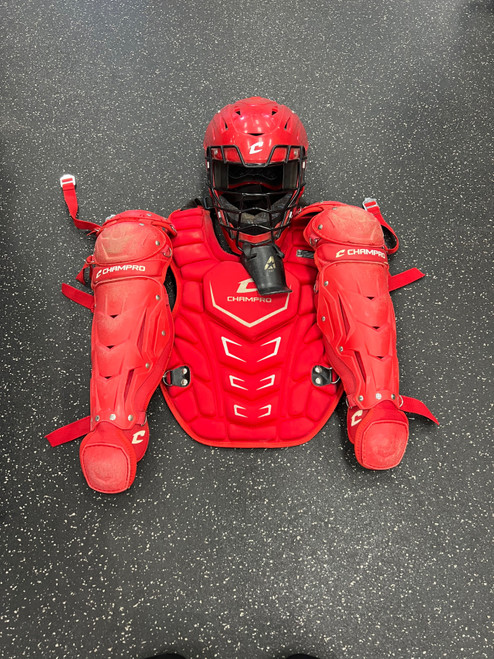 Vist Large View of Product Image Which is Used Champro OPTIMUS MVP PLUS YOUTH Catchers Helmet w/Mask Red MD