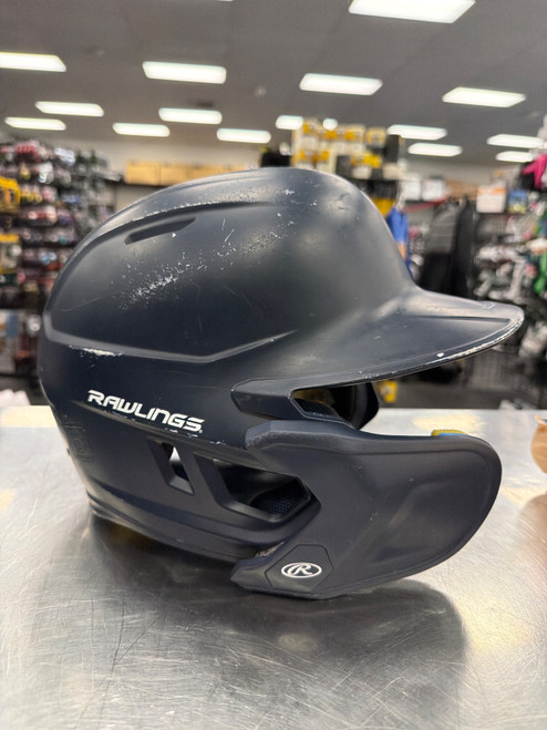 Vist Large View of Product Image Which is Used Rawlings MACH W/ CHIN GUARD Batting Helmet No Mask Navy Blue LG