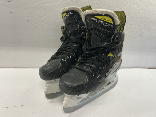 Vist Large View of Product Image Which is Used Bauer VAPOR 3X Junior Hockey Skate White/Black/Yellow Junior 02.5