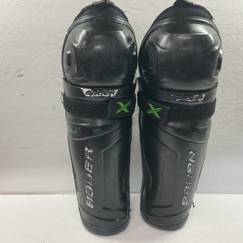Vist Large View of Product Image Which is Used Bauer X Junior Shin Guards Black And Royal Blue 11"