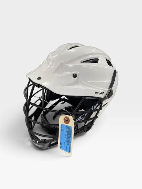 Vist Large View of Product Image Which is Used Cascade CPV-R Lacrosse Helmet White MD (Medium), front angle view