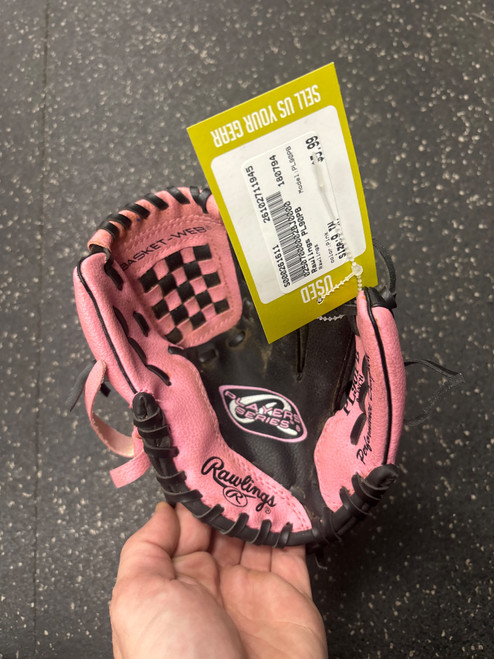Vist Large View of Product Image Which is Used Rawlings PL90PB BB/SB Glove T-ball Pink 9"