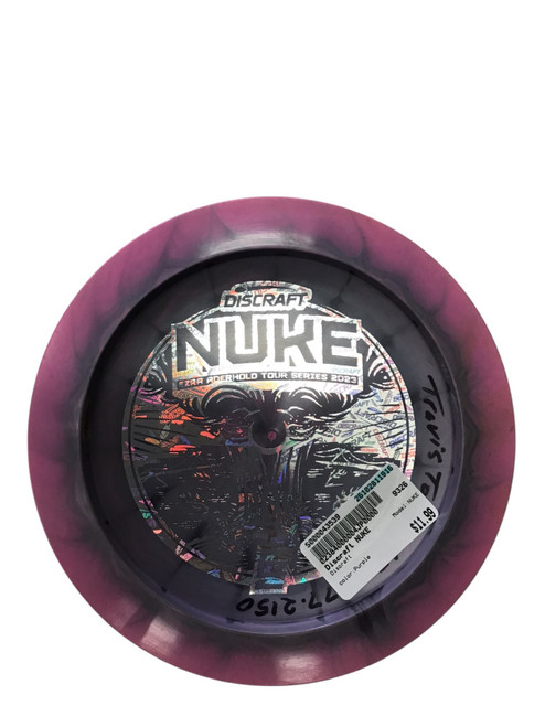 Vist Large View of Product Image Which is USED DISCRAFT NUKE DISC GOLF DRIVER PURPLE