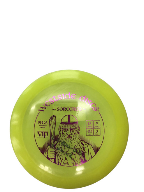 Vist Large View of Product Image Which is USED WESTSIDE SORCERER DISC GOLF DRIVER YELLOW
