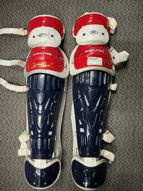 Vist Large View of Product Image Which is Used Rawlings VELO 2.0 USA SHINGUARDS Catchers Leg Guards Navy Blue Adult