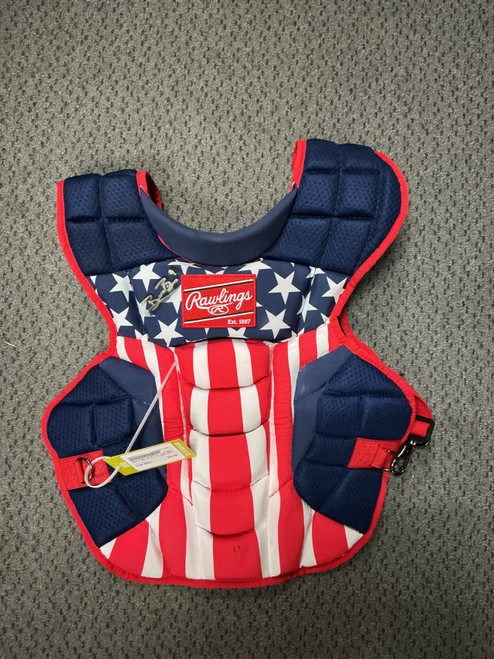 Vist Large View of Product Image Which is Used Rawlings VELO 2.0 USA CATCHERS CHEST PROTECTOR Catchers Chest Protector Red Adult