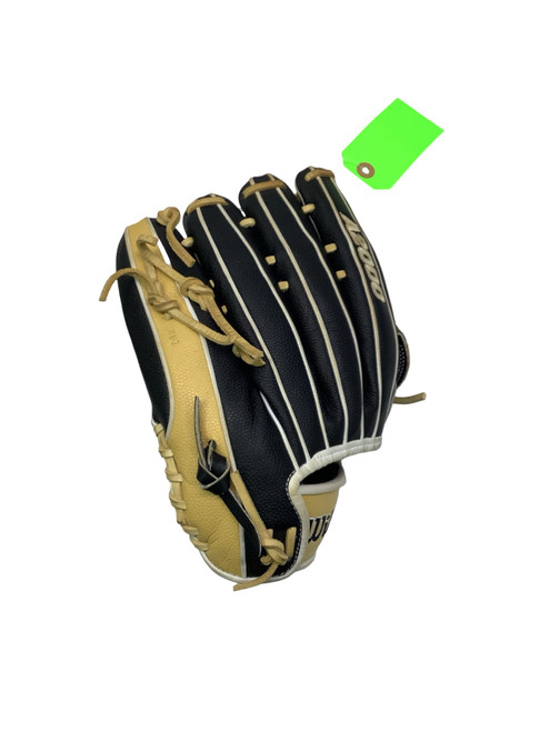 Vist Large View of Product Image Which is Used Wilson A2000 12 INCH PRO STOCK BB/SB Glove RH Throw Tan And Black 12 1/4"
