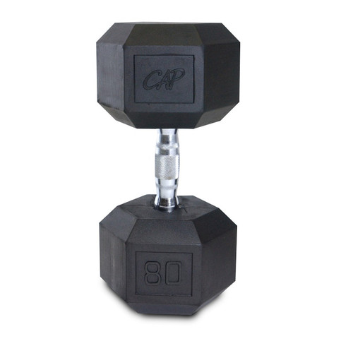 Vist Large View of Product Image Which is New CAP RUBBER COATED HEX DUMBBELL 80LB SDR080