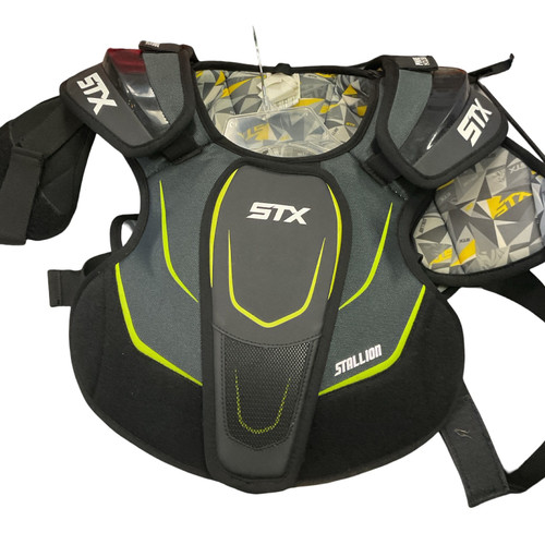 Vist Large View of Product Image Which is Used, STX, Lacrosse, Shoulder Pads, Dark Grey, Green, LG