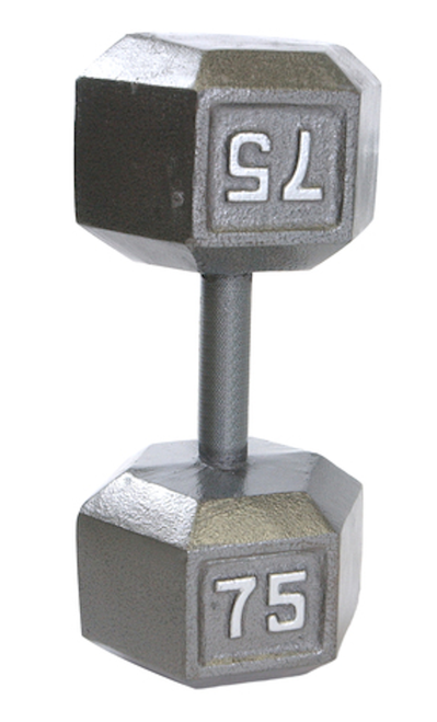 Vist Large View of Product Image Which is New CAP 75LB CAST IRON HEX DUMBBELL - GRAY - SDG075