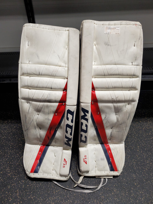 Vist Large View of Product Image Which is Used CCM E3.5 28+1 Goalie Leg Pads Junior Navy Blue 28"