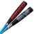 A black alloy baseball bat with blue and red logo text on the barrel, shown at a 45 degree angle on a white background View 3