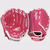 Two images showing the palm and back of a 10-inch pink/white Rawlings Sure Catch softball glove View 1