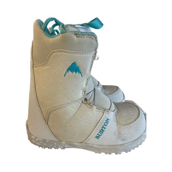 Used Burton GROM BOA Girls Snowboard Boots Carolina Blue And White