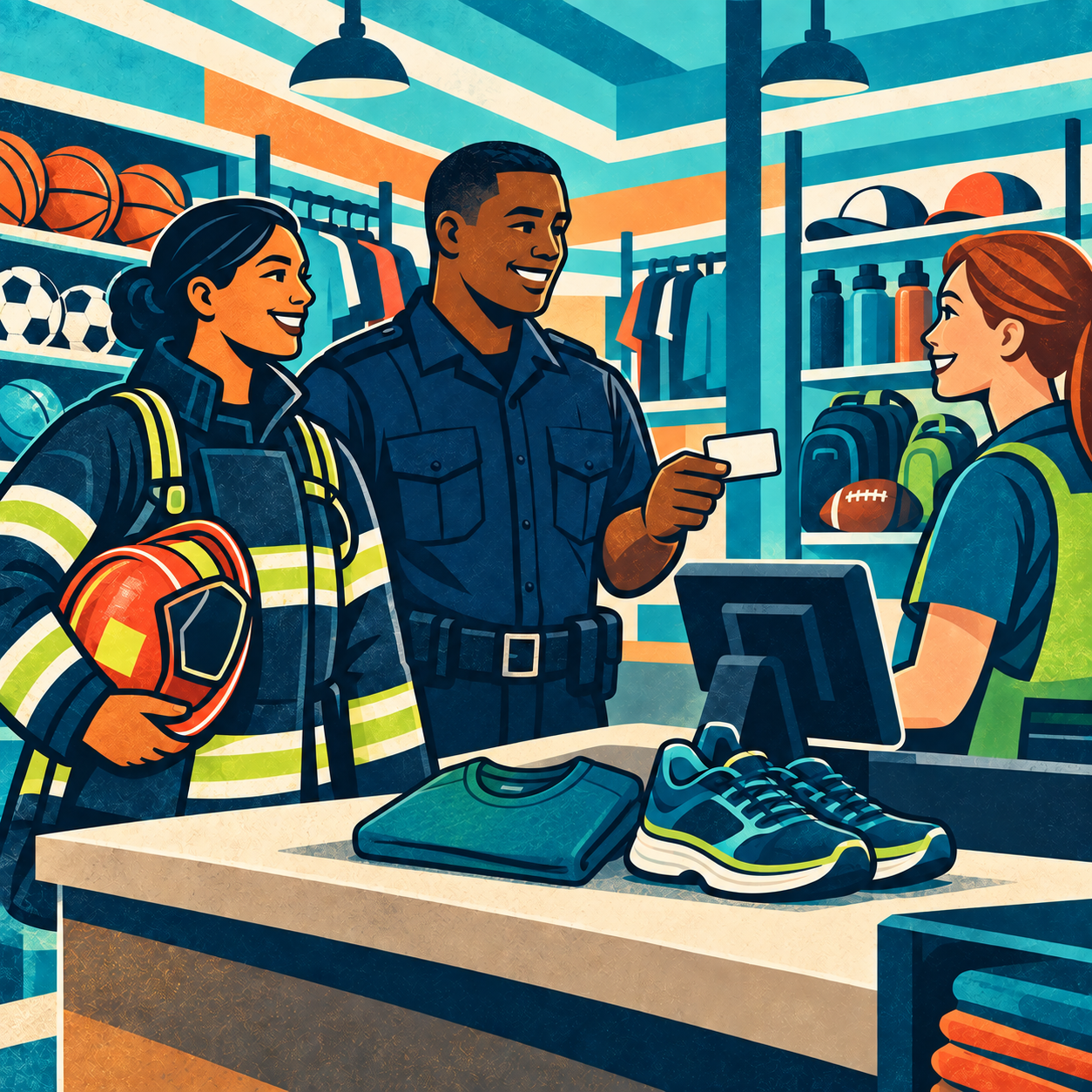 Illustration of local service members receiving an in-store discount