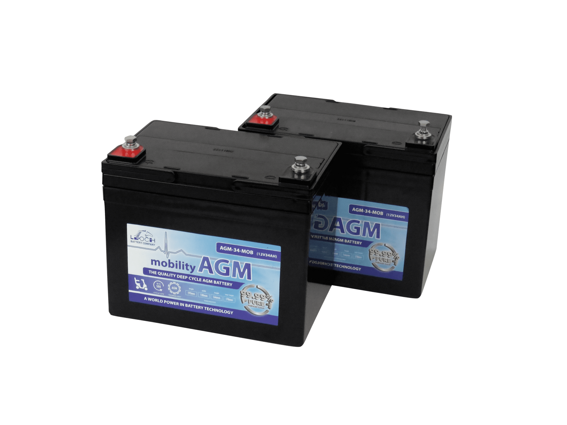 AGM34MOB Two 12V 34Ah Batteries For Mobility Scooters VAT EXEMPT