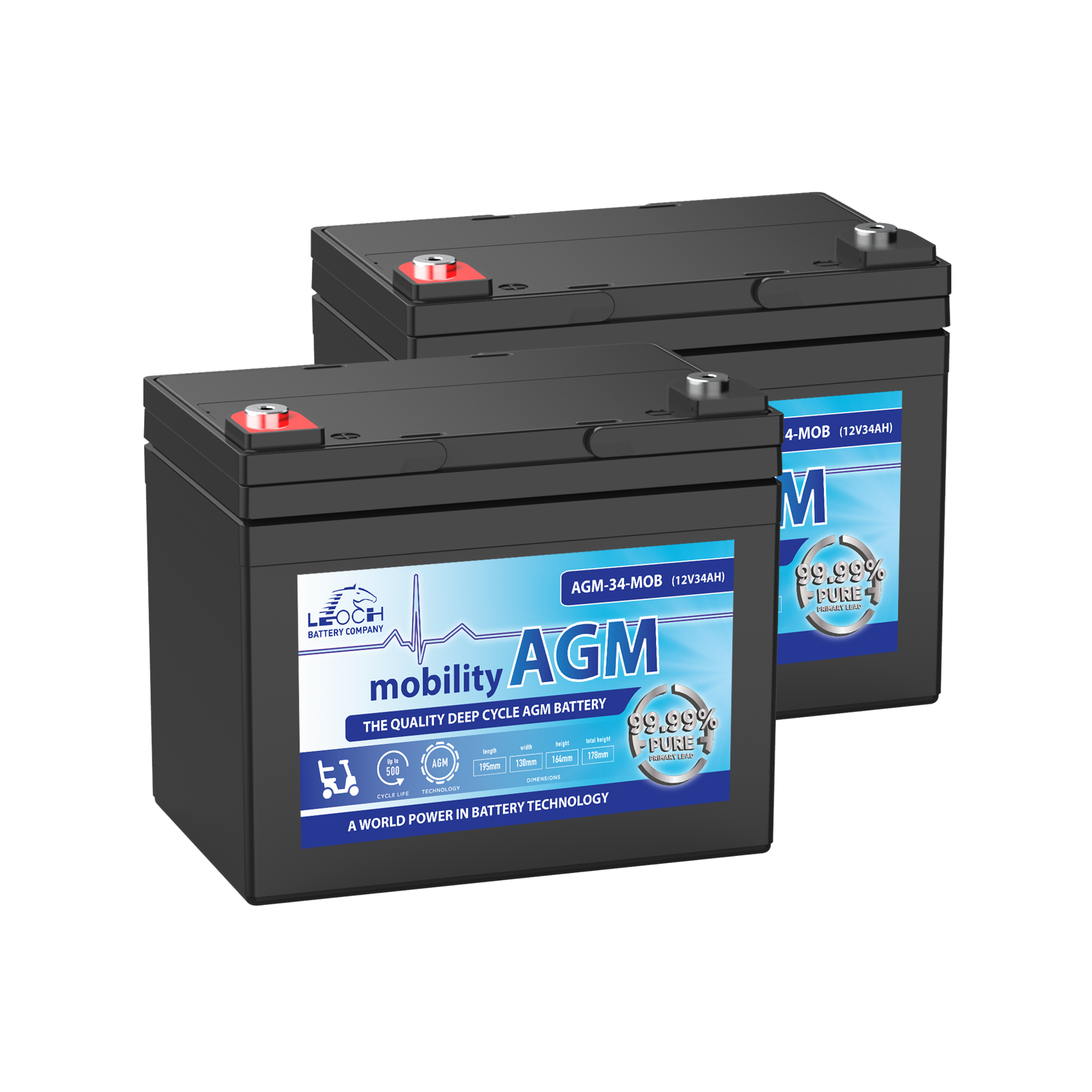 AGM34MOB Two 12V 34Ah Batteries For Mobility Scooters VAT EXEMPT